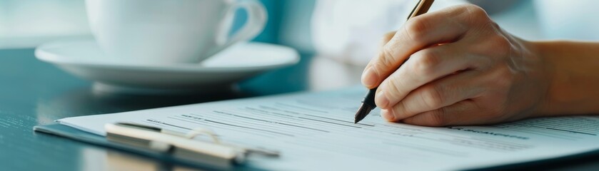 Close up of a hand signing a document