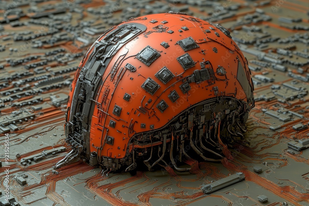 Poster vintage globe covered in circuit patterns symbolizing global connectivity and data exchange