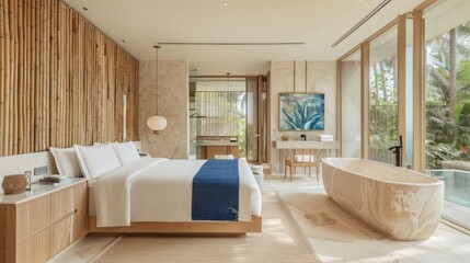 Fototapeta premium Luxury hotel bedroom with a view