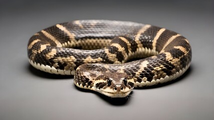 Fototapeta premium close-up of a potentially harmful object lone rattlesnake on clear backdrop