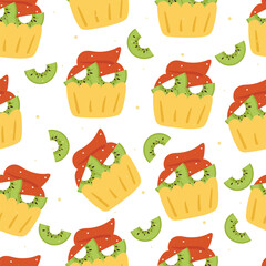 seamless pattern cute cartoon kiwi cupcake. cute food wallpaper