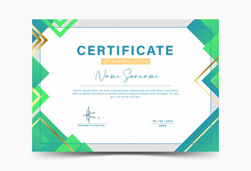 bright green and gold geometric effect achievement certificate template