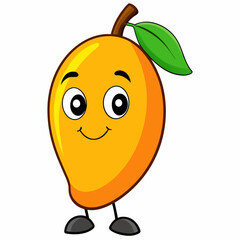 Mango isolated on white, Mango vector illustration, food vector art, Mango silhouette,  Orange fruit vector icon, mango fruit cartoon line art, eps