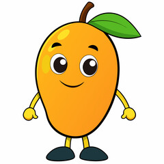 Mango isolated on white, Mango vector illustration, food vector art, Mango silhouette,  Orange fruit vector icon, mango fruit cartoon line art, eps