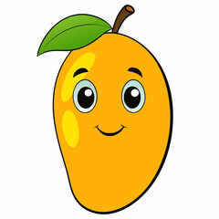 Mango isolated on white, Mango vector illustration, food vector art, Mango silhouette,  Orange fruit vector icon, mango fruit cartoon line art, eps