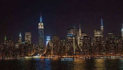 New york city skyline glowing under starry night
31