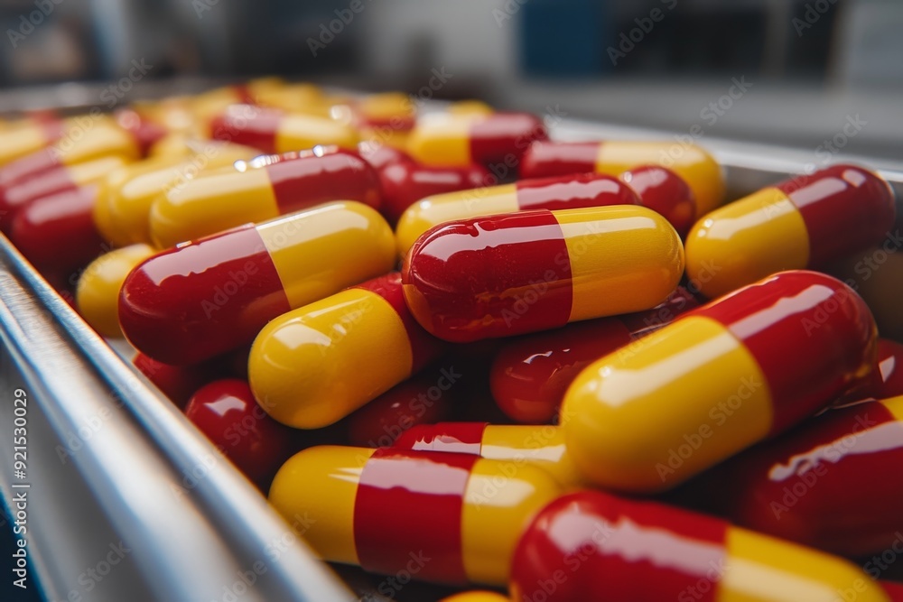 Poster sparkling red capsule in a cosmic setting visualizing breakthroughs in space medicine and extraterre