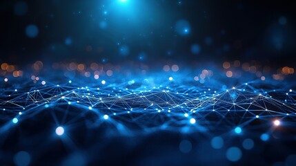 Obraz premium Abstract Digital Network with Glowing Points and Blurred Lights
