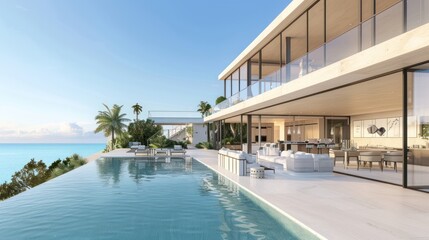 Fototapeta premium Modern Luxury Villa with Infinity Pool Overlooking the Ocean