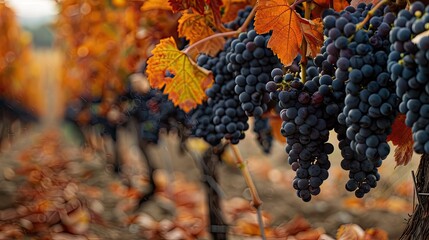 Ripe Grapes Hanging on a Vine