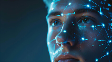futuristic facial recognition system scanning a man's face, high-end technology 