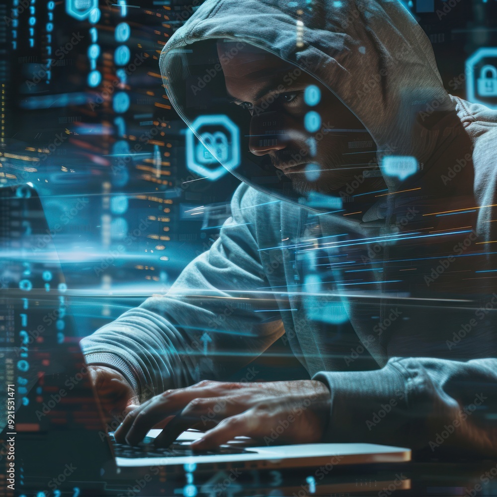 Poster cybersecurity hacker in the digital world