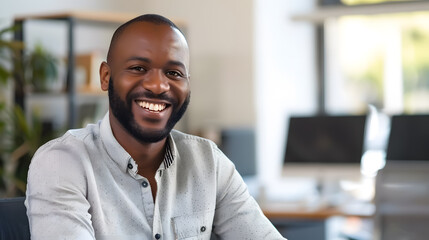 Obraz premium Smiling Man in Office: Smiling man sitting in an office.