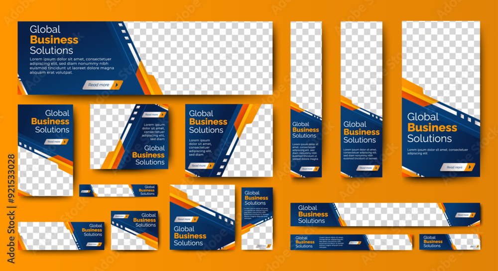 Poster business banner set for web display ads template. vector