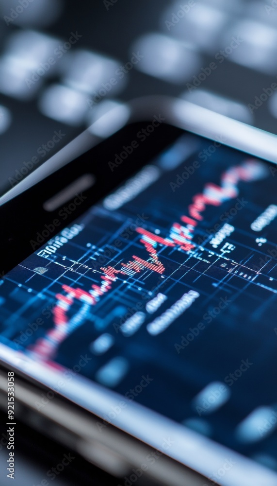 Poster smartphone displaying urgent financial crisis banner with declining stock graphs and red alerts in a