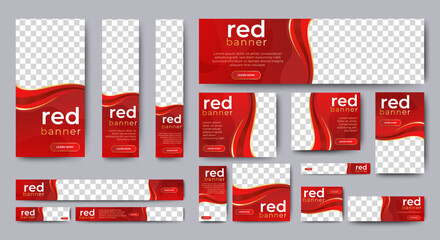 Advertising Banner template design with red background and photo spaces. vector