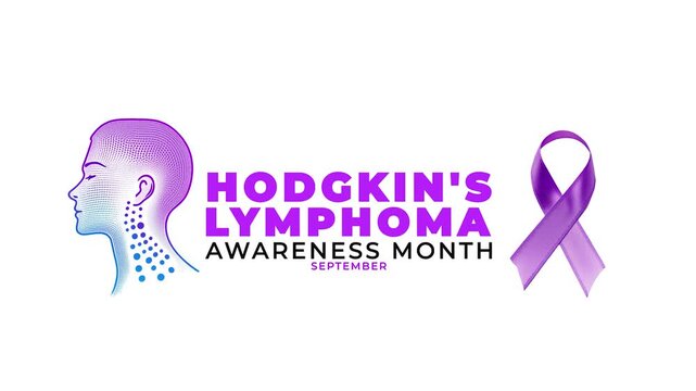 Hodgkin's lymphoma Awareness month. Purple color ribbon and head motion.