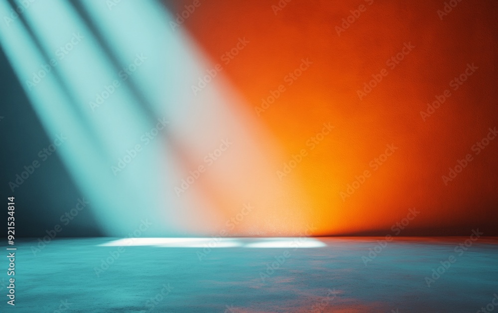 Poster Serene Dawn Light on Dark Red Smooth Wall Empty Minimal Abstract Scene with Soft Shadows and Monochromatic Color Scheme