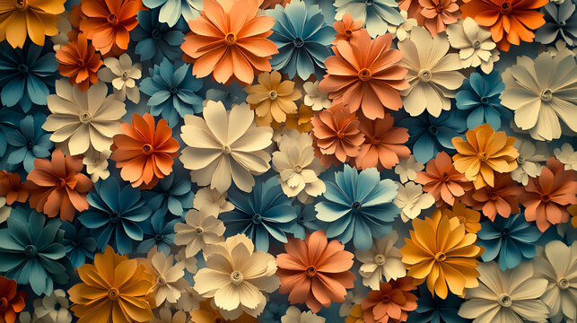 un fondo de patron de flores en colores calidos estilo retro tapizado de flores artesania y arte creativo cuadro decorativo