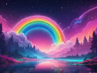 Fototapeta premium abstract neon Fantasy rainbow background of magic sky in sparkling stars