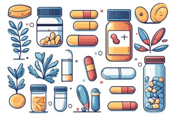 Botanical and pharmaceutical fusion showcasing natural and medical therapies in a creative layout