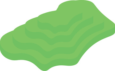 Green rice field plantation growing on cascading hillside terrace in 3d isometric view for agriculture and farming concepts