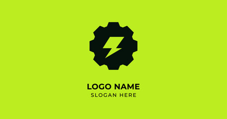 Logo gear with thunder negative space, thunder or power, electricity, energy, thunder, volt icon simple. Editable file