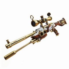 3D Render, Low Poly style of Steampunk Sniper Rifle, on isolated white background