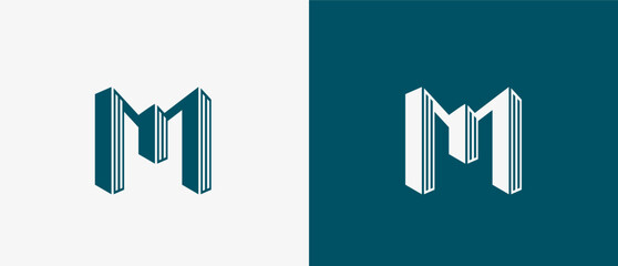 Logo Letter M and Three Skyscrapers Building with Gold luxury color. real estate, architecture, building, apartment. Editable file