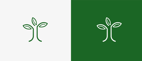 Logo line minimalist growth tree with leaf in minimlist icon. nature, tree, floral. Editable file