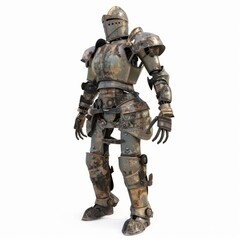 3D Render, Low Poly style of Vintage Mechanical Armor, on isolated white background