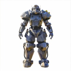Fototapeta premium 3D Render, Low Poly style of Vintage Power Armor Suit, on isolated white background