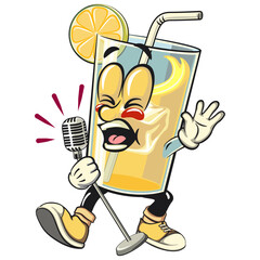 lemon ice cartoon character retro vector design sing earnestly with maximum style, work of hand drawn