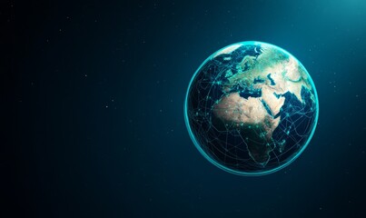 Obraz premium futuristic earth globe with digital network connections in dark blue space background.