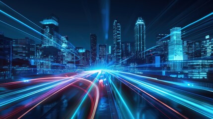 Cityscape with Speeding Light Trails