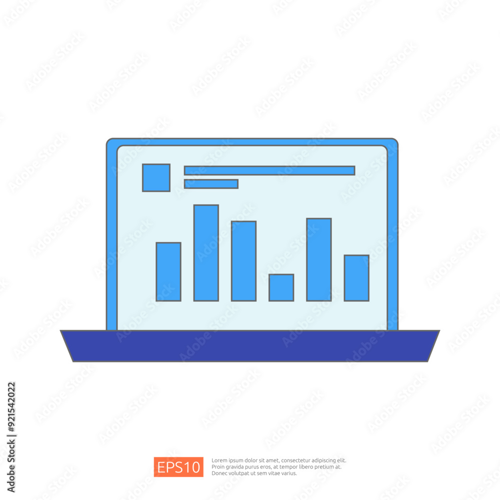Poster laptop with a bar chart on the screen for presentations and business analysis. concept of data analy