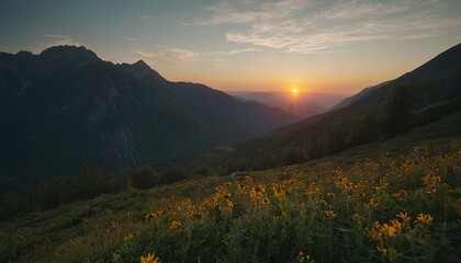 Fototapeta premium Majestic mountain peak back lit by sunrise 8