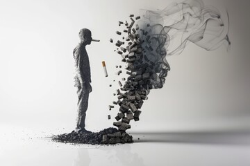 Stark image of a man smoking juxtaposed against the background of a cigarette reflecting on the burden of addiction