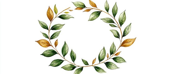 Watercolor Wreath of Green and Yellow Leaves