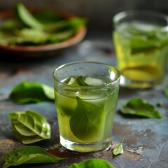 Herbal drink made from boiled guava leaves is served in a glass