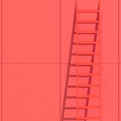 Closeup Red colors building with Red stair. 3D Rendering. Minimal Architect concept idea.