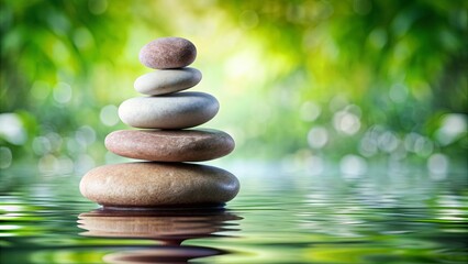 Obraz premium Zen stones stacked in perfect balance , meditation, harmony, peaceful, equilibrium, spirituality, mindfulness, tranquility, relaxation