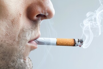 Stark monochrome contrast of a man smoking against a dark background