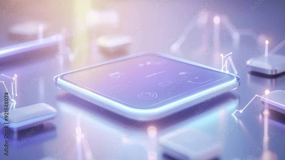 Poster futuristic interface design with glowing lines and icons