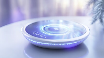 Futuristic Smart Home Device with Blue Lights