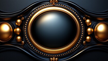 Black and Gold Circular Frame with Ornate Design