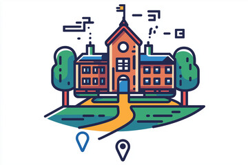 Obraz premium University Campus Icon with Detailed Routes and Building Markers