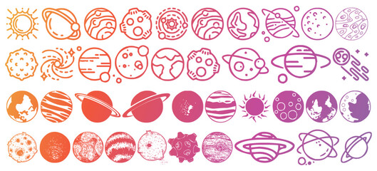 Space and planet glyph collection. Planet for kids art mega bundle © Oliver Woods