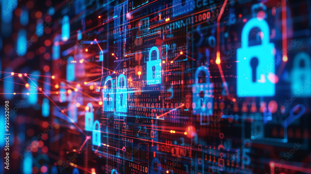 Fototapete concept of data encryption with a visual representation of data being transformed into an encrypted code, surrounded by digital locks and security algorithms. cybersecurity technology 