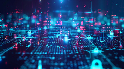 concept of data encryption with a visual representation of data being transformed into an encrypted code, surrounded by digital locks and security algorithms. cybersecurity technology 